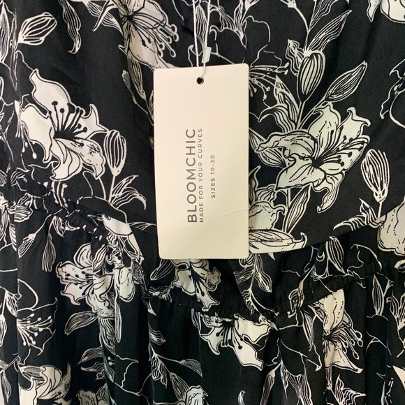 BloomChic NWT Off Shoulder Floral Pattern Black/White Maxi Summer Dress Size 10 - Picture 4 of 9
